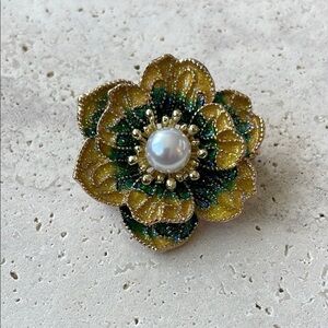 Macy's Gold and Green Vintage Floral Brooch